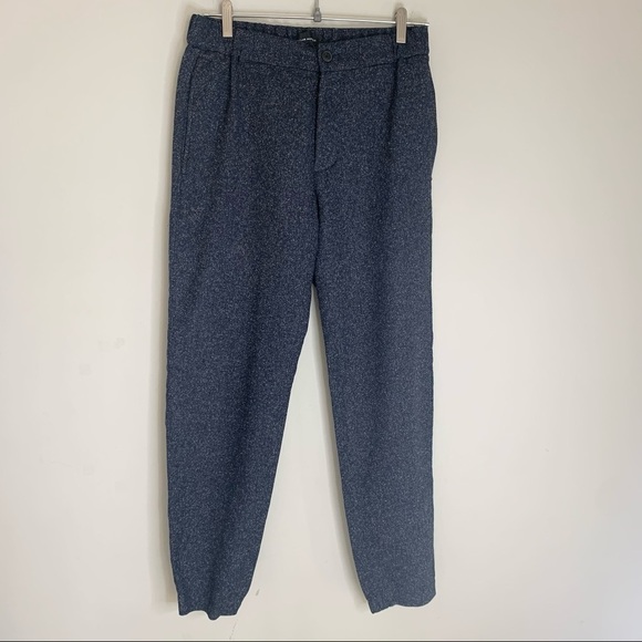 Club Monaco Navy Blue Speckled Wool Silk Blend Tapered Jogger Trousers - Picture 2 of 10